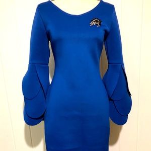 Statement dress!!  Royal blue, unique petal bell sleeves.  Mid length size 8